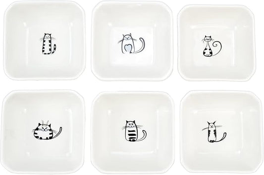 Super Cute Cat Ceramic Sauce Dish/Seasoning Dish/Sushi Soy Dipping Bowl/Appetizer Plates/Serving Dish for Kitchen Home(Set of 6)