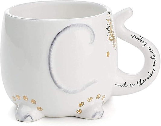 VOTUM White Ceramic Coffee or Tea Mugs: Elephant Coffee Mug with Hand Printed Designs and Printed Saying - 18.6 Fluid Ounce Large, Cute Handmade Cup