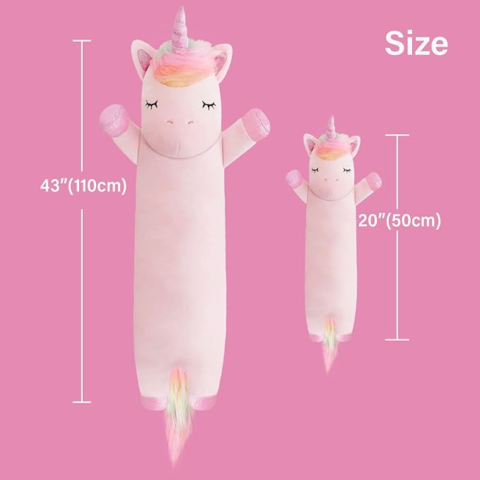 Unicorn Stuffed Animal,43.3 Inch Unicorn Plush,Long Unicorn Plushies Body Pillow, Pink Unicorn Plush Toy Gift for Girls