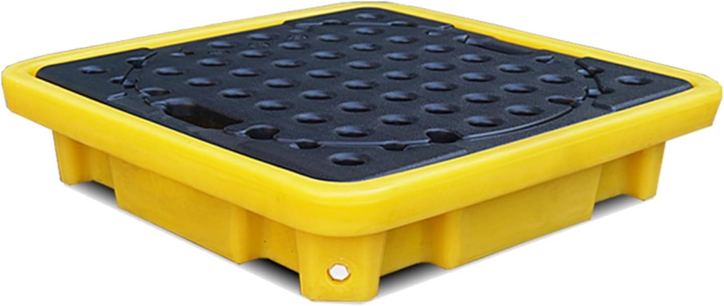 Drum Containment Spill Pallet, Industrial Nestable Oil Drums Leak-Proof Tray, Garage Storage Detachable Anti Slip Polyethylene Platform with Drain (Color : Yellow-2 Pack, Size : 26.6"x26.6"x