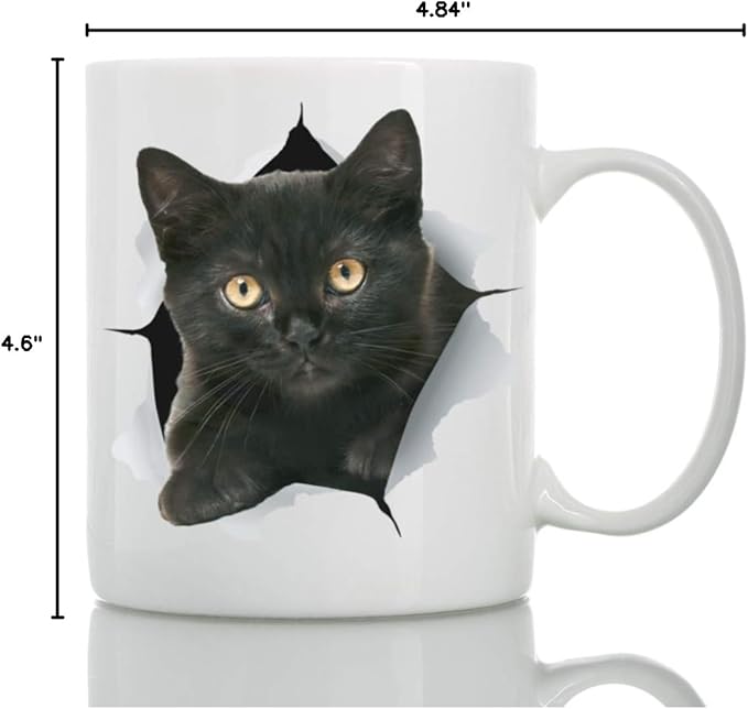 Winston & Bear Funny Black Kitten Coffee Mug - Funny Ceramic Coffee Mug Gift for Cat Lovers - Cute Novelty Cat Themed Cup for Men and Women (15oz)