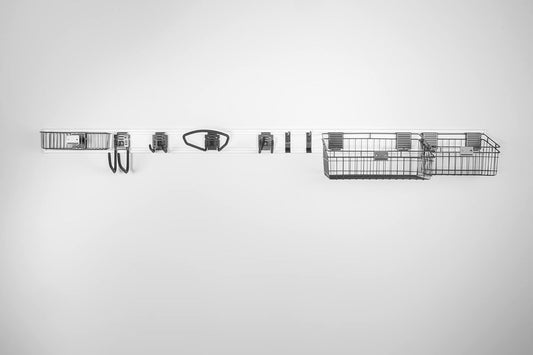 Handi Tool Rail with Deluxe Hook & Basket Kit - 82" Slatwall Strip with HandiWall Accessories