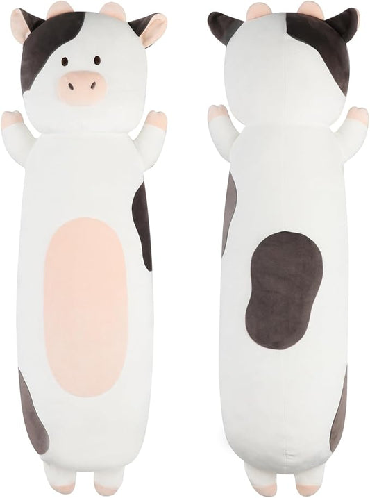 22 inch Milk Cow Stuffed Animal, Soft Long Pillow Doll Cute Cows Plush Hugging Pillow Plushies Toy Gift for Kids, Boys Birthday,Valentine, White