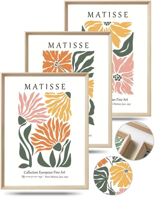 UPWOIGH Framed Canvas Wall Art, Matisse Flower Market Botanical Set of 3, 12"x16" Aesthetic for Living Room & Bedroom Decor