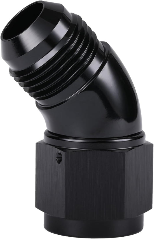 45 Degree 10AN Male to 10AN Female Swivel Full Flow Fitting Adapter Coupler Aluminum Black