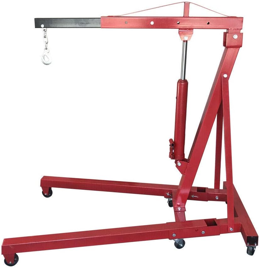 2 TON 4000 lbs Foldable Hydraulic Engine Hoist Cherry Picker Heavy-Duty for Garage Shop Lifting, Red