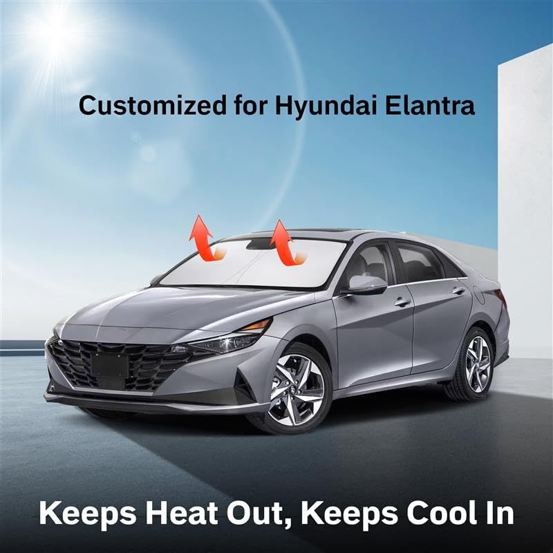for Hyundai Elantra 2022-2025 EcoNour Sunshade Windshield Cover - 240T Polyester Material Car Sun Visor-Reflector Blocks UV Rays - Foldable Sunshade Interior Protection Hyundai ElantraAccessories