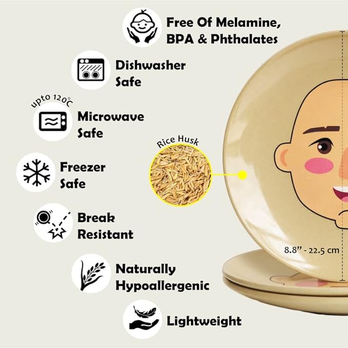 XIBORO BYEM Make A Face Plate For Kids (3 pcs) Canadian Design Picky Eater Unbreakable Microwave & Dishwasher Safe Cute Plates Biodegradable Toxin & Melamine Free