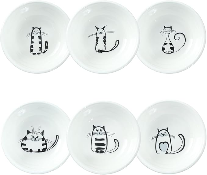 Super Cute Cat Ceramic Sauce Dish/Seasoning Bowl/Sushi Soy Dipping Bowl/Appetizer Plates/Serving Dish for Kitchen Home (Set of 6)