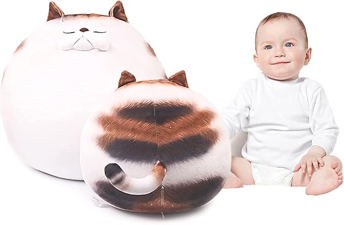ARELUX 18In High Chubby Cat Plush Pillow, Cute Fat Kitty Cat Stuffed Animal Soft Kitten Adorable Hugging Pillow Anime Plushies,Funny Toy Birthday for Adults Friends