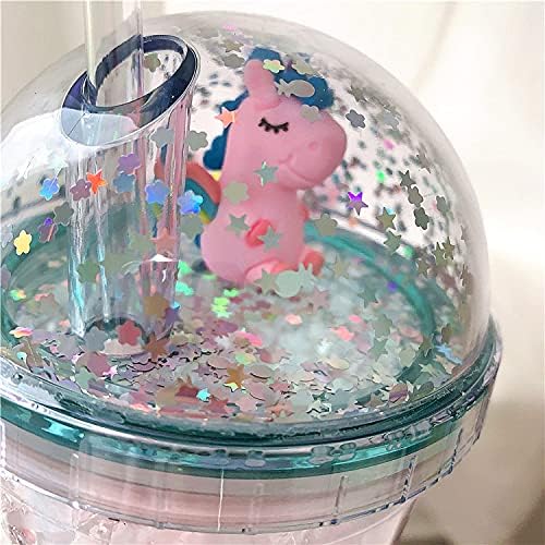Unicorn Drinking Cup with Straw Kid Travel Tumbler Glitter Ice Coffee Mugs Plastic Cup for Party Gift (pink unicorn, 6.5 * 20cm))