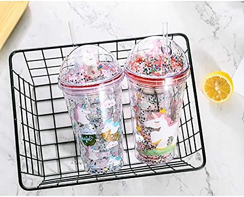 Unicorn Travel Tumbler Mug Pink Cup with Straw Kids Plastic Insulated Glitter Watter Bollter Toddler Ice Coffee Mugs Girl Drinkware (pink unicorn, 6.5 * 20cm)