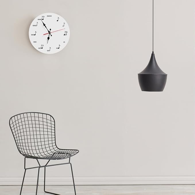 Ansouyi Round Wall Clock Battery Operated Clocks Wallclock 12 Inch,Black Music Notes on White Silent Non Ticking Wall Clock for Living Room,Kitchen,Home,Bathroom,Bedroom,Office or School