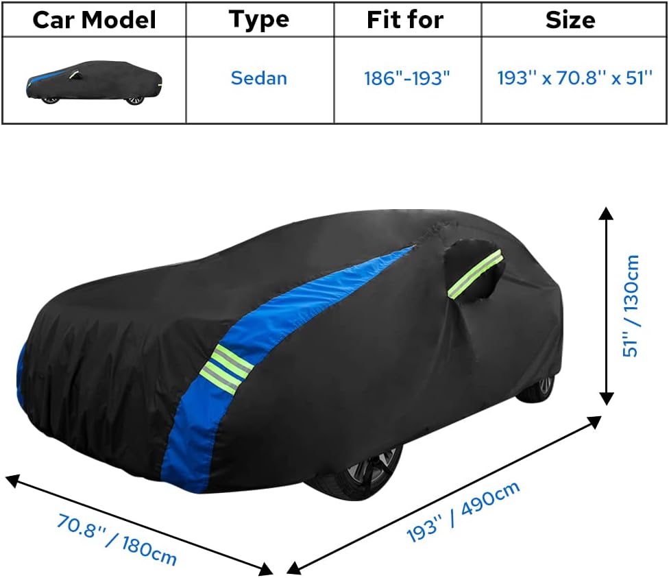 Avecrew Car Cover Waterproof All Weather for Automobiles, Outdoor Heavy Duty Full Exterior Covers for Sedan(186"-193")