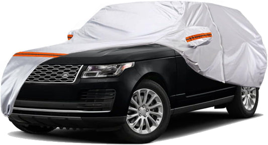 TUCAREST 6 Layers Full Car Cover for SUV- Waterproof, Insulated, Anti-UV, Snow-Proof, Anti-Wind, All-Weather, Thickened Protection, up to 199 in