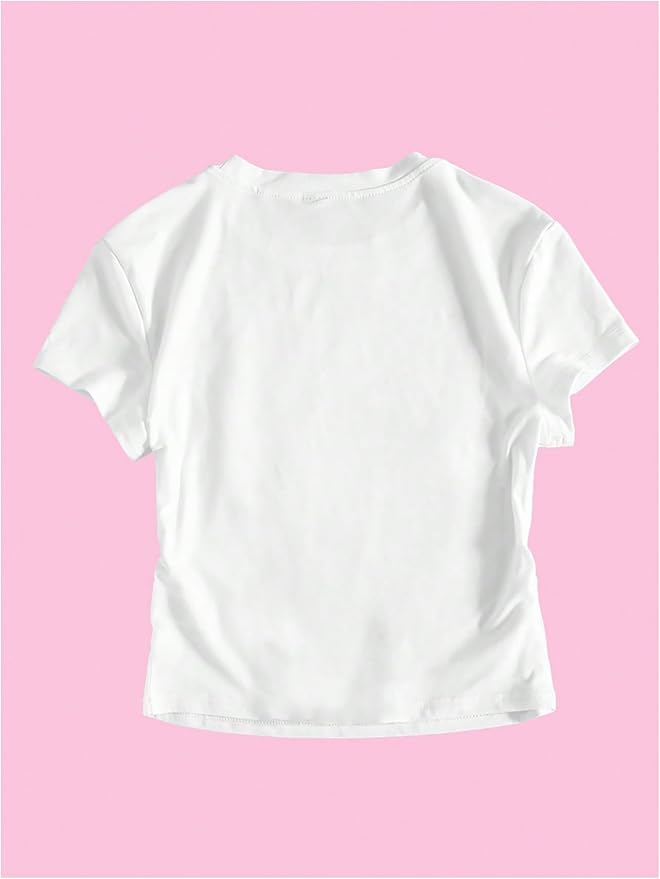 Women's Letter Print Graphic Tees Short Sleeve Crewneck Summer Crop Tops Trendy Y2k Tops