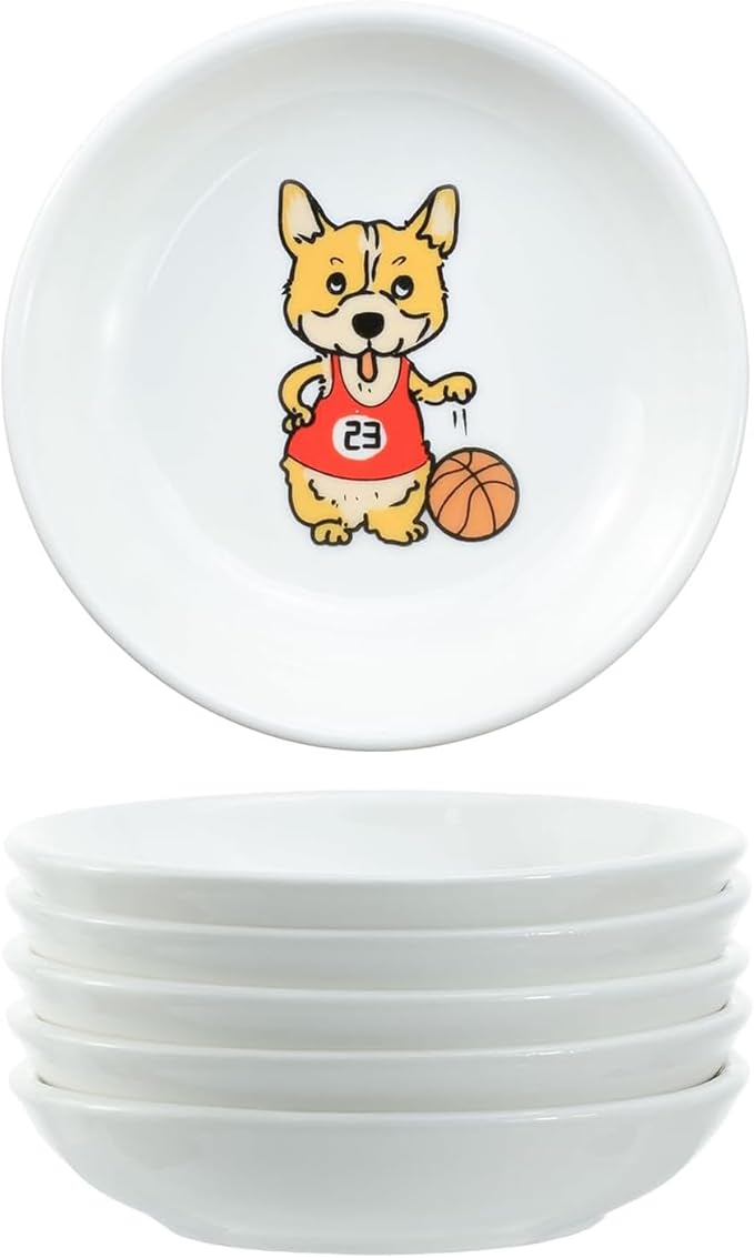 Super Cute Cartoon Animal Pattern Ceramic Sauce/Seasoning/Sushi Soy Dipping Bowl/Appetizer Plates/Serving Dish for Kitchen Home (Set of 6) - Corgi