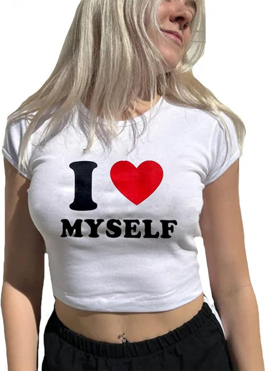 Women Girls Y2K Crop Top Letter Print Baby Tees Grunge T-Shirt