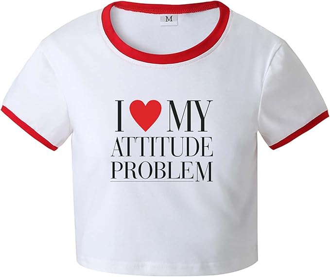 Women Girls Y2K Crop Top Letter Print Baby Tees Grunge T-Shirt