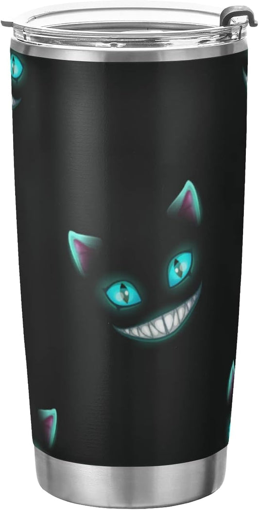 xigua 20oz Tumbler with Lid and Straw, Vacuum Insulated Stainless Steel Tumbler, Reusable Double Wall Travel Coffee Mug (Cheshire Cat Texture)