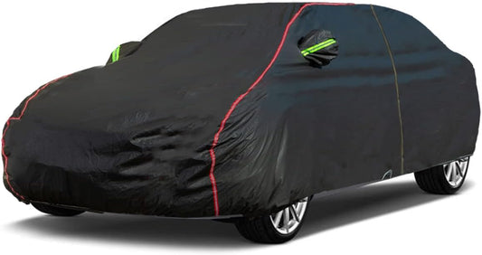 AUQDD 6-Layers PEVA New Material Sedan SUV Full Padded Car Cover Waterproof All Weather Weatherproof UV Sun Protection Snow Dust Storm Resistant Outdoor Exterior Custom Form-Fit Straps 165"-181"Black