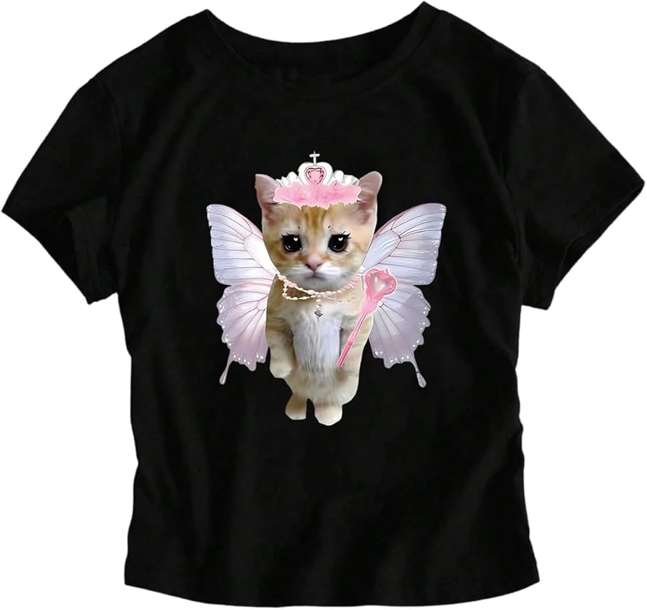Women's Letter Print Graphic Tees Short Sleeve Crewneck Summer Crop Tops Trendy Y2k Tops