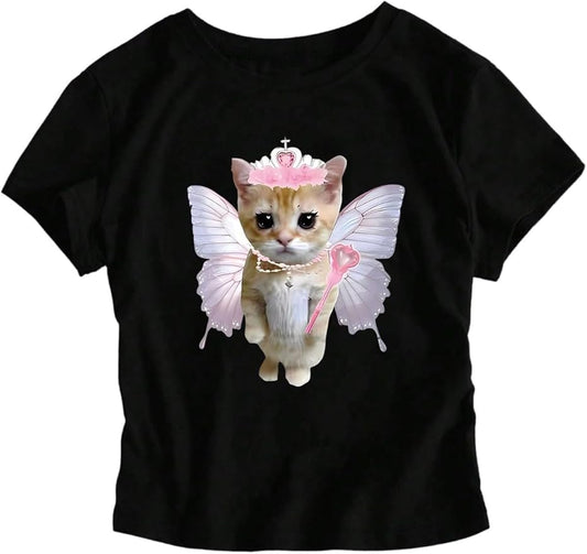 Women's Letter Print Graphic Tees Short Sleeve Crewneck Summer Crop Tops Trendy Y2k Tops