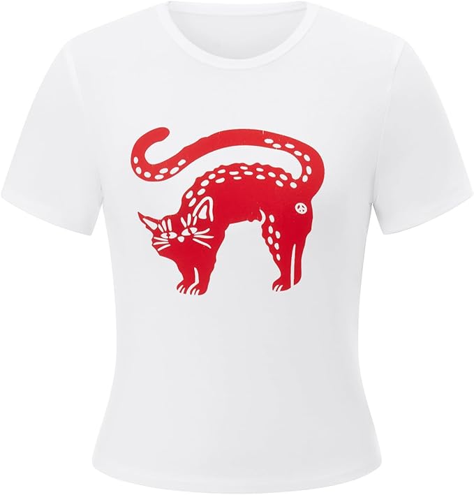 Y2k Graphic Baby Tees for Women Funny Kitten Shirt Tops Aesthetic Fairy Grunge Crop Top 90s 2000s Vintage Clothing