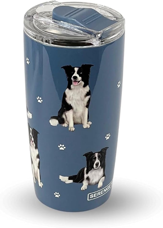 VICCITY Border Collie SERENGETI 20 Oz. Stainless Steel, Vacuum Insulated Tumbler with Spill Proof Lid - 3D Print - Insulated Travel mug for Hot or Cold Drinks (Border Collie Tumbler)