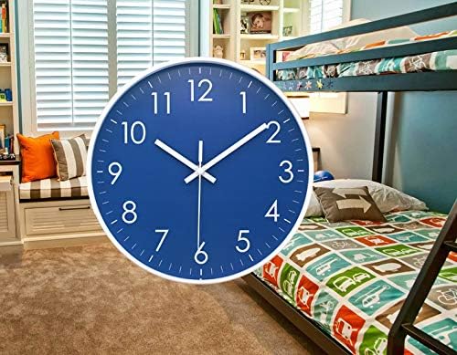 Wall Clock Battery Operated Indoor Non-Ticking Silent Quartz Quiet Sweep Movement Wall Clock for Office, Bathroom, Living Room Decorative 10 Inch Dark Blue