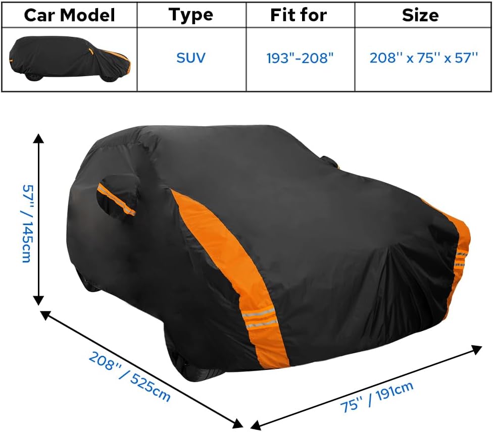 Avecrew SUV Car Cover Waterproof All Weather for Automobiles, Outdoor Full Exterior SUV Covers (Length: 193"-208")
