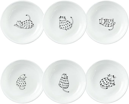 Super Cute Rain Dot Cat Ceramic Sauce Dish/Seasoning Dish/Sushi Soy Dipping Bowl/Appetizer Plates/Serving Dish for Kitchen Home(Set of 6)