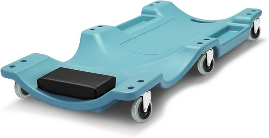 DNA MOTORING 40" L X 19" W Vehicle Repair Low Profile Plastic Rolling Garage Shop Creeper with Padded Headrest,Tool Trays & 6pcs Casters, Tiffany Blue, TOOLS-00217-TB