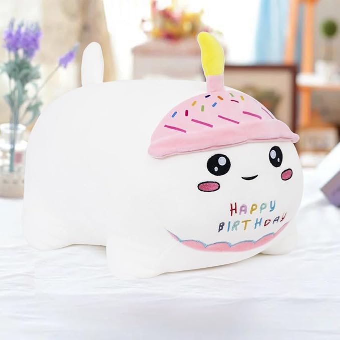 Birthday Cat Plush Stuffed Animal Toy, Soft Cat Plush Pillow for Kids (White, 40cm/15.7inch)