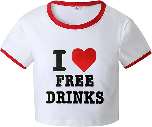 Women Girls Y2K Crop Top Letter Print Baby Tees Grunge T-Shirt