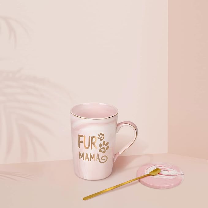 Cabtnca Dog Mom Gifts for Women, Fur Mama Mug, Fur Pet Mom Mothers Day Christmas Gifts, 14Oz Pink