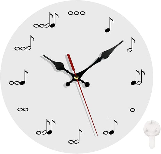 Ansouyi Round Wall Clock Battery Operated Clocks Wallclock 10 Inch,Black Music Notes on White Silent Non Ticking Wall Clock for Living Room,Kitchen,Home,Bathroom,Bedroom,Office or School