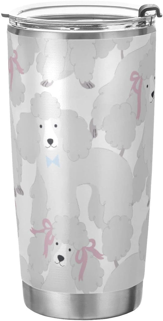 Tumbler Grey Cute Poodles Insulated Coffee Cup Beverage Container Office Travel Mug with Straw and Lid 20oz Back to School Gift