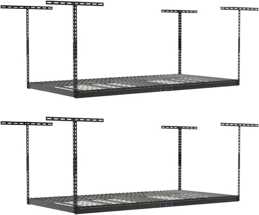 2-Pack 4 x 8 MonsterRax Overhead Garage Storage Rack, Ceiling Racks for Garage, Organization Shelving, Adjustable Hanging Shelf, Grey, 24"-45" Height Adjustment