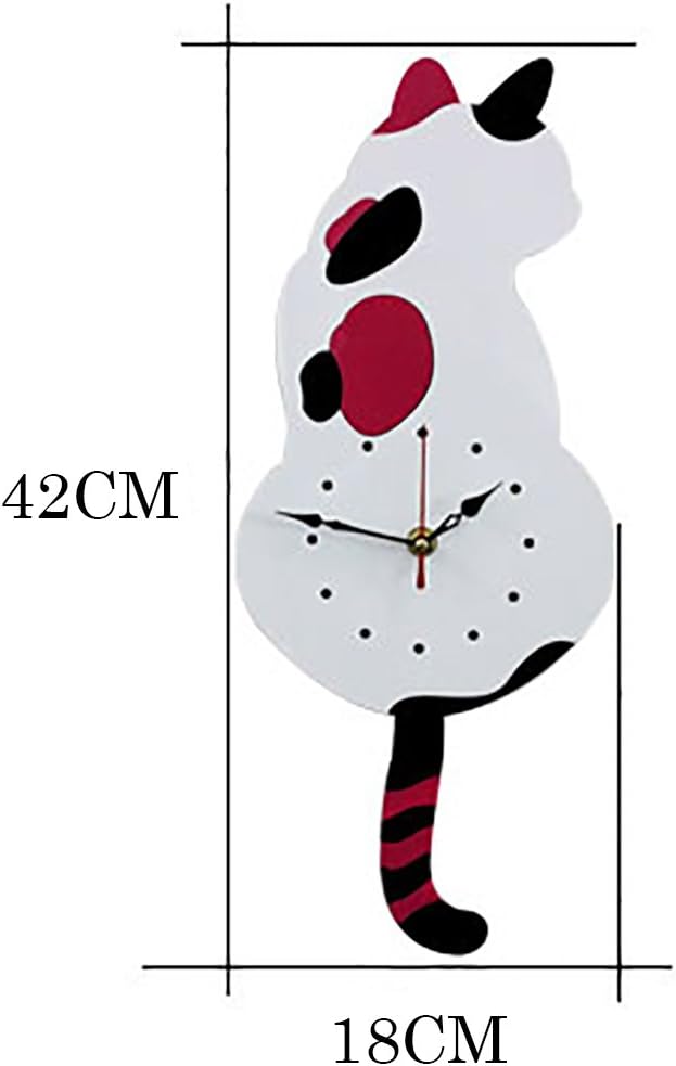 Wall Clock Creative DIY Cat Acrylic Wall Clock with Swing Tail Pendulum for Living Room Bedroom Kitchen Home Décor - Battery Not Included (42CM x 18CM) Black