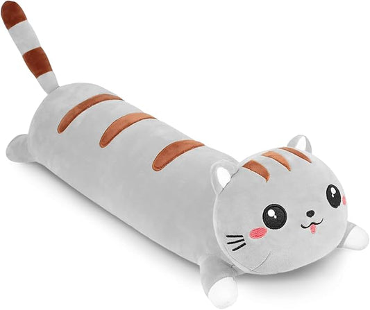 AFAN Long Cat Plush Cute Cat Body Pillows Kawaii Stuffed Animals Plushies Soft Cuddly Cotton Plush Toys Room Decor Gifts for Kids Girls Boys Adults (Grey, 42 Inch)