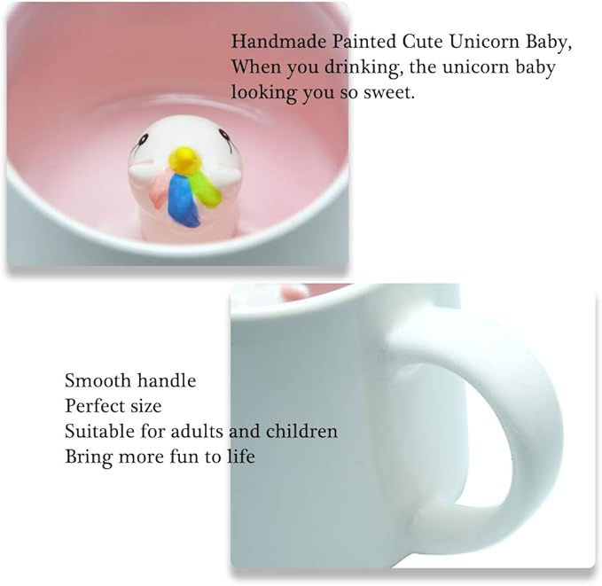 BigNoseDeer Cute Unicorn Ceramic Coffee Mug Animal Handmade Figurine Mugs,White Elephant Gifts for Adults,Cute Stuff Cool stuff Gag Gifts for Adults Unicorn Lovers Women Girls (Unicorn)