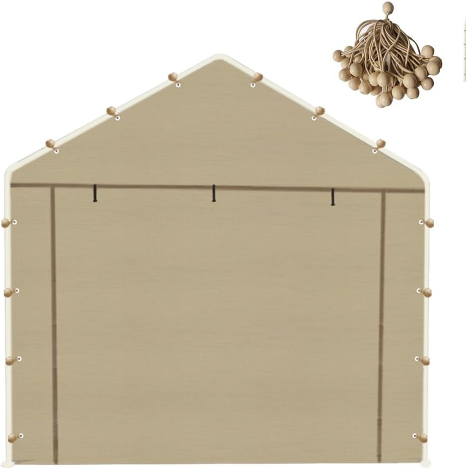 10x20 Carport Replacement Sidewall, Front Panel Canopy Entrance Panel with Zippers and Elastic Ball Bungees, 180G PE Waterproof & UV Protected Replacement Sidewall Cover, Beige