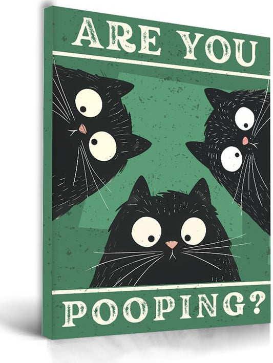 UPWOIGH Bathroom Wall Art Decor, Black Cat Are You Pooping Funny Wall Art, Waterproof Wood Framed Canvas Wall Art Animals Abstract Prints, 12"x16"High-end Pictures for Dormitory Kids Room 1 Pack