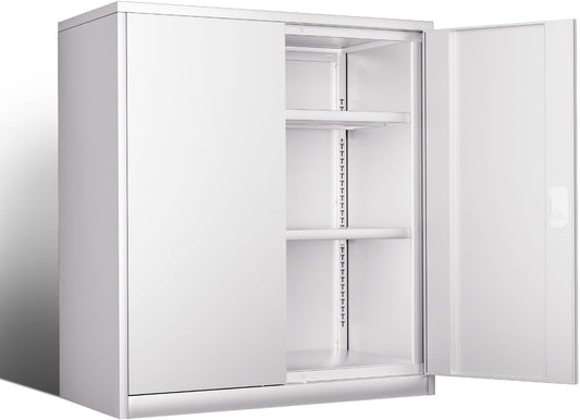 DNA MOTORING 36'' Metal Storage Cabinet, Locking Tool Cabinet with 2 Doors and 2 Adjustable Shelves, Heavy Duty Metal Locker for Garage,Office,Home,Gym, White, TOOLS-00631-WH-WH-A