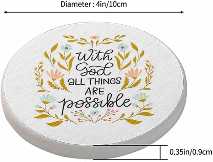 with God All Things are Possible Coasters for Drinks Absorbent Ceramic Drink Coaster for Coffee Wooden Table Home Decor Set of 2