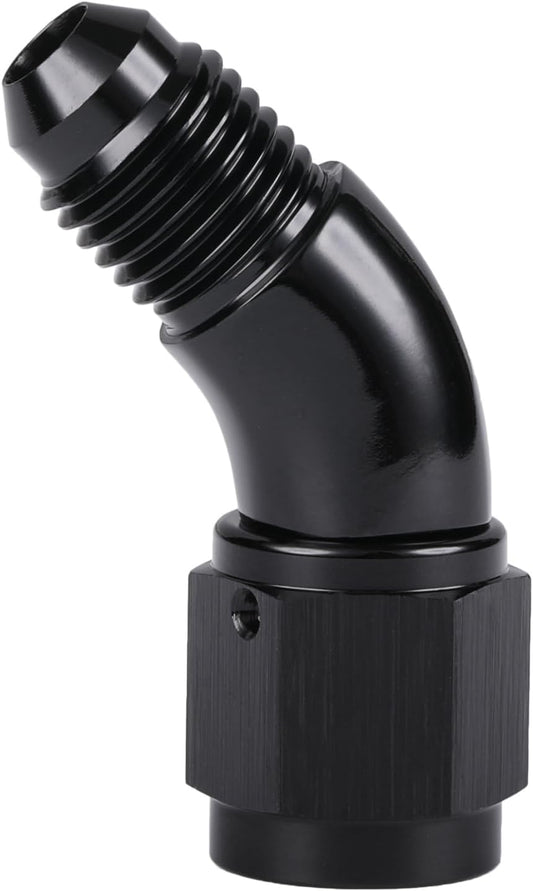 45 Degree 4AN Male to 4AN Female Swivel Full Flow Fitting Adapter Coupler Aluminum Black