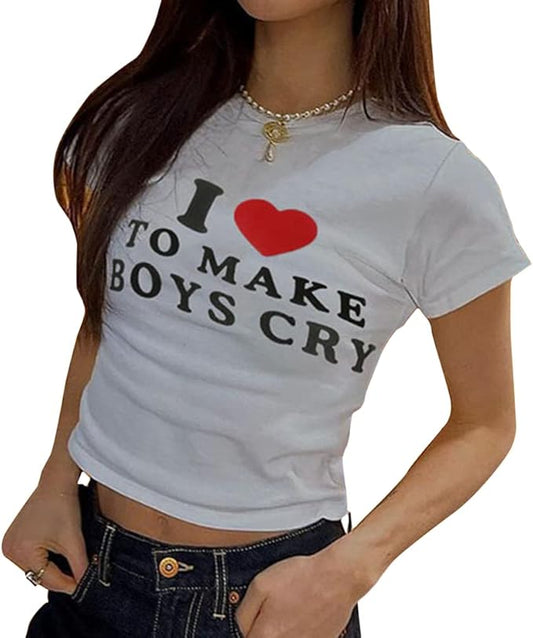 Women Girls Y2K Crop Top Letter Print Baby Tees Grunge T-Shirt
