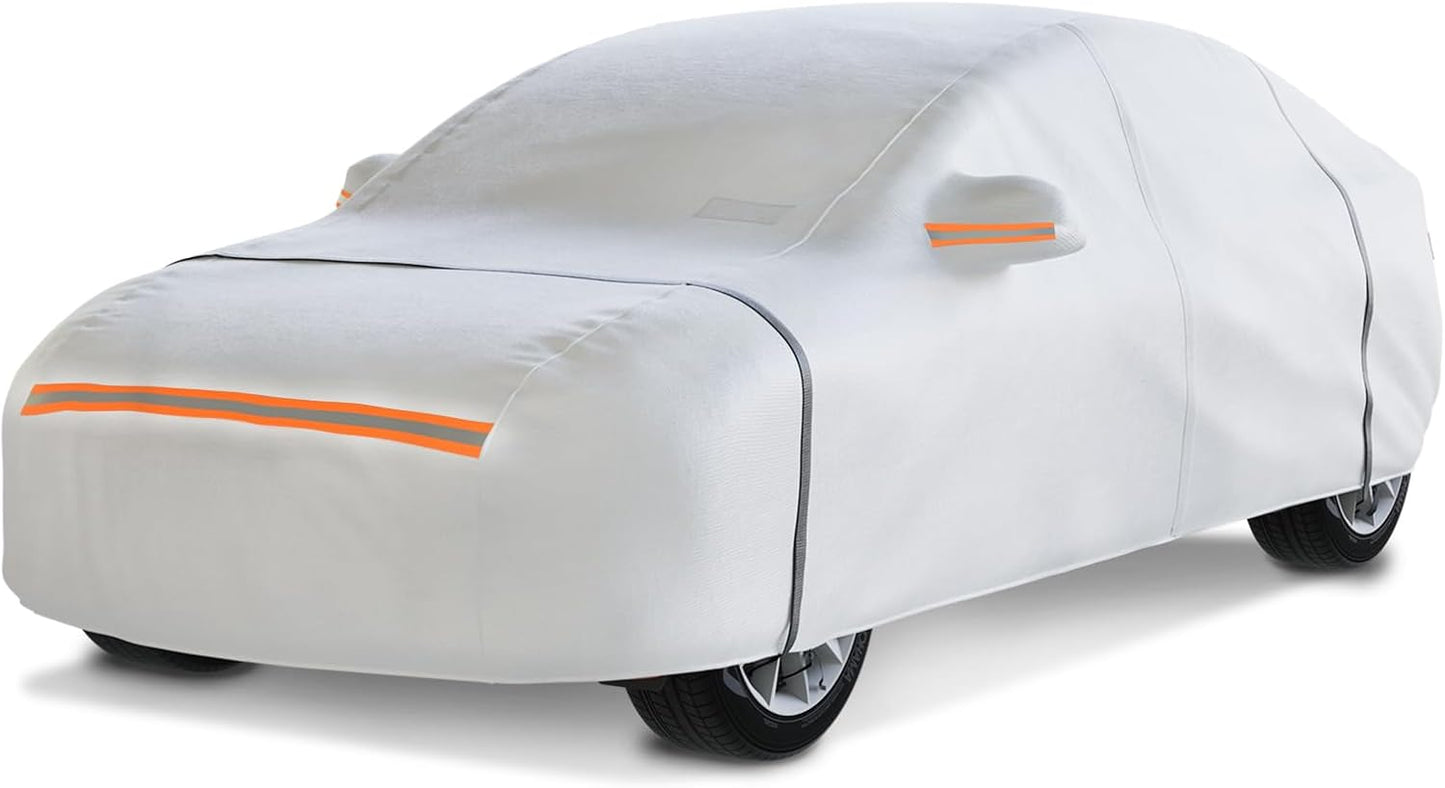 Waterproof Hatchback Car Cover: 6-Layer Protection from Rain, Snow, UV & Dust - Universal Fit up to 169 inches with Zipper Door & Windproof Straps for Outdoor, Garage, Travel Use,Silver