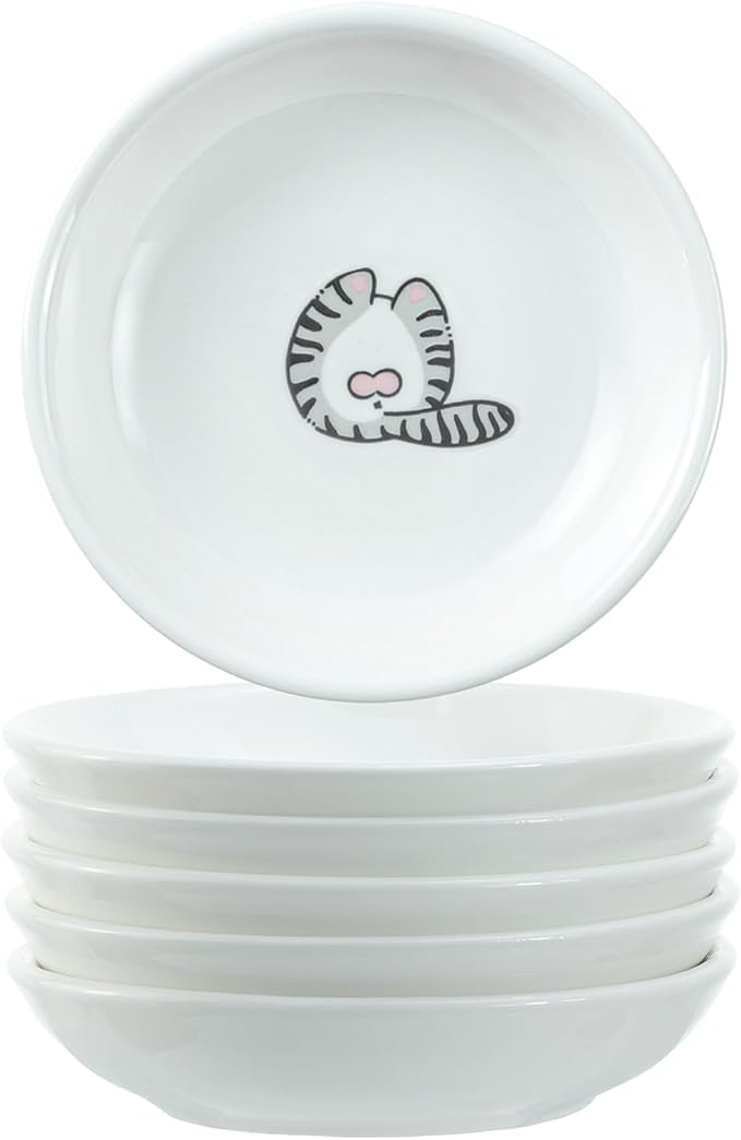 Super Cute Funny Cat Butts Ceramic Sauce Dish/Seasoning Dish/Sushi Soy Dipping Bowl/Appetizer Plates/Serving Dish for Kitchen Home(Set of 6)
